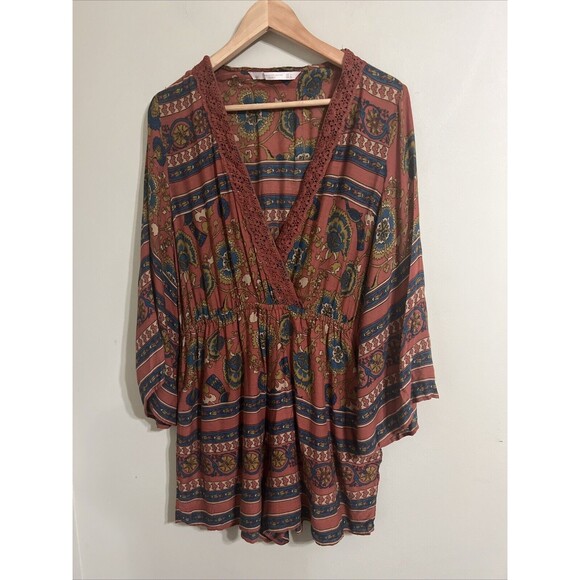 Zara Floral Crossover Jumpsuit Romper Size L V Neck  From Trafaluc Colle… - Picture 4 of 12